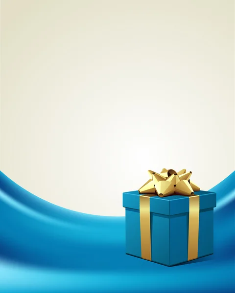 金弓在丝绸上的蓝色礼物 — 图库矢量图片