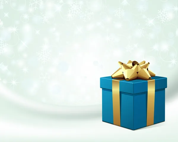 Cadeau bleu avec arc en or sur soie — Image vectorielle