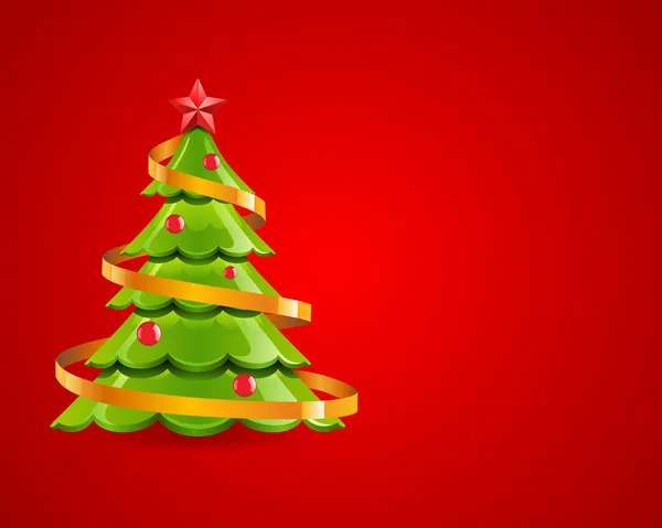 Albero di Natale lucido con stella rossa — Vettoriale Stock