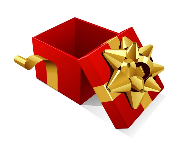 Open empty red gift with gold bow — Stock Vector