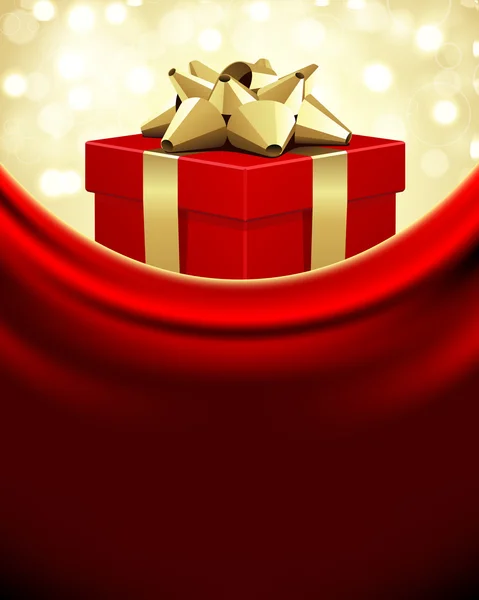 Cadeau rouge avec arc en or — Image vectorielle