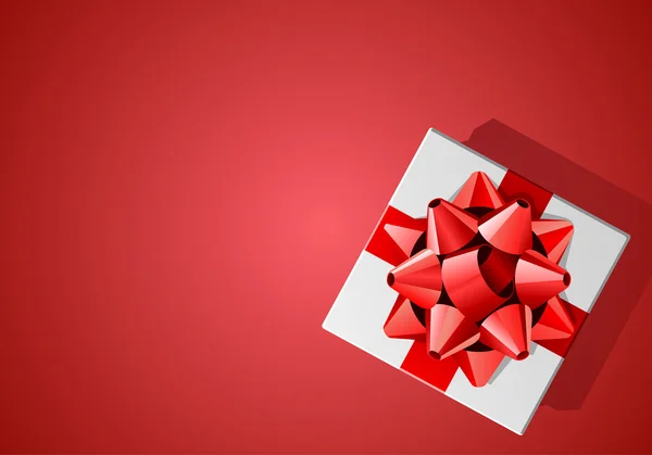 Λευκό δώρο κάτοψη με κόκκινο τόξο — Διανυσματικό Αρχείο