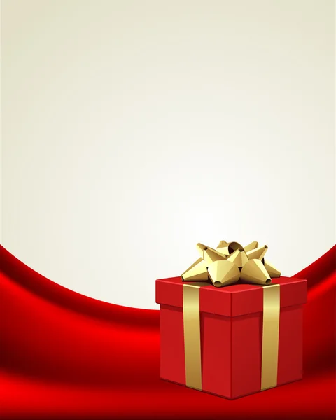Красный подарок с золотым луком на шелке — стоковый вектор