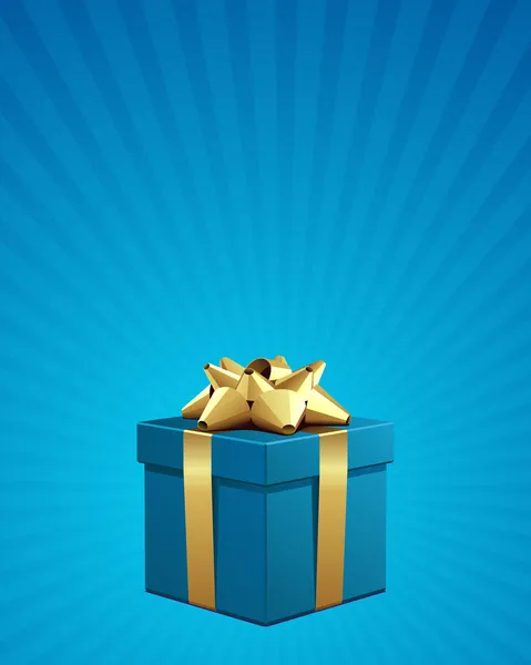 Blue gift with gold bow — Stock Vector