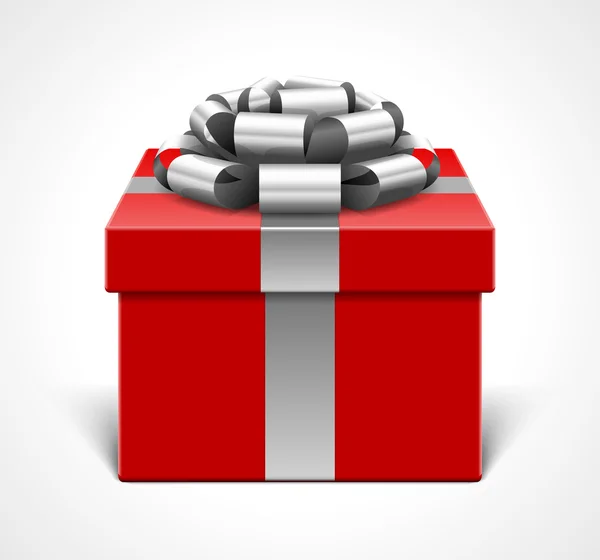 Caja de regalo roja con cinta gris — Vector de stock