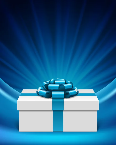 Weißer Geschenkkarton mit blauem Band — Stockvektor