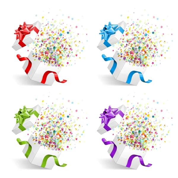 Cadeau ouvert avec feux d'artifice de confettis ensemble — Image vectorielle