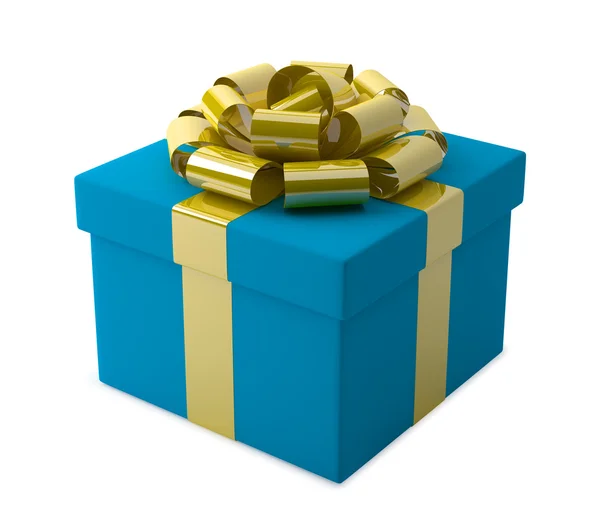 Boîte cadeau bleue avec ruban doré — Photo