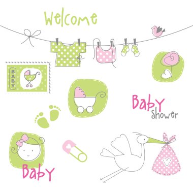 Baby shower design elements clipart