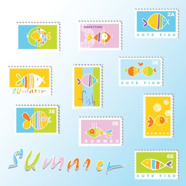 Fishes - stamps clipart