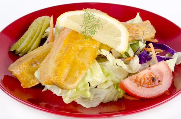 Свежий шотландский копченосец с органическим салатом на тарелке — стоковое фото