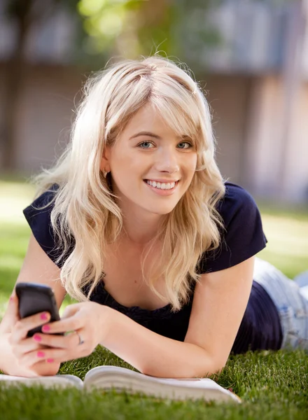 University Student with Cell Phone — Stock Photo, Image