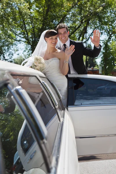 Wedding Couple Waving — Stock Photo, Image