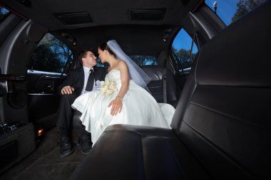 Wedding Couple in Limo clipart