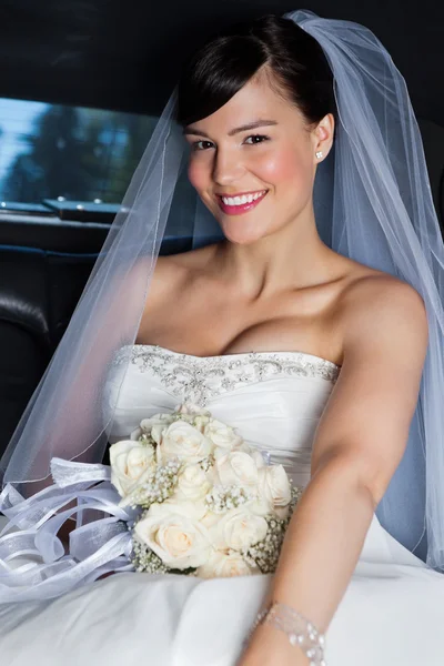 Beautiful Bride in Limo — Stock Photo, Image