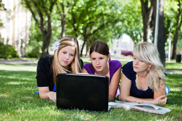 Studentengruppe mit Laptop — Stockfoto