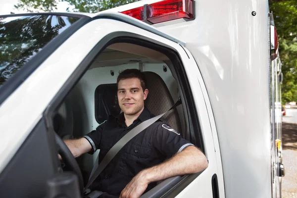 Paramedic Portrait Driving Ambulance — Stock Photo, Image