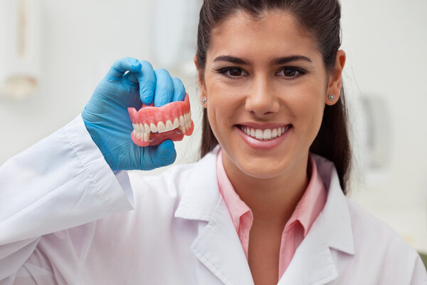 Dentist holding dental mold