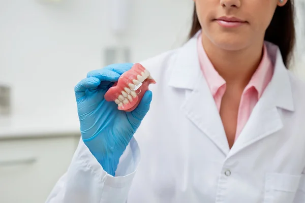 Dentist holding dental mold — Stock Photo, Image