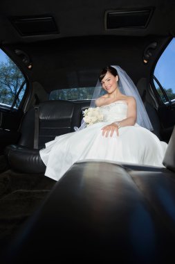 Bride With Flower Bouquet in Limo clipart