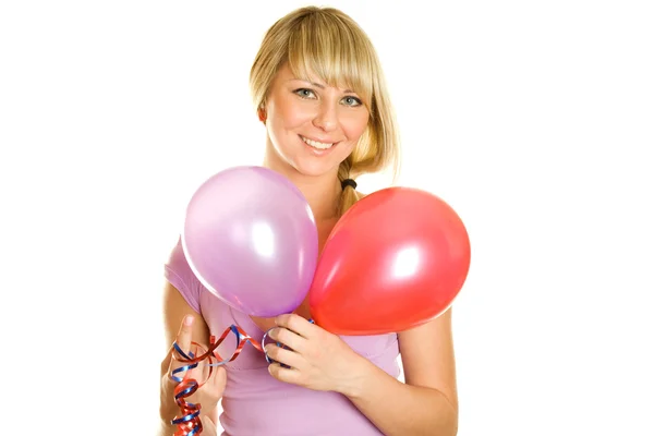 Attraktive junge Frau mit Luftballons — Stockfoto