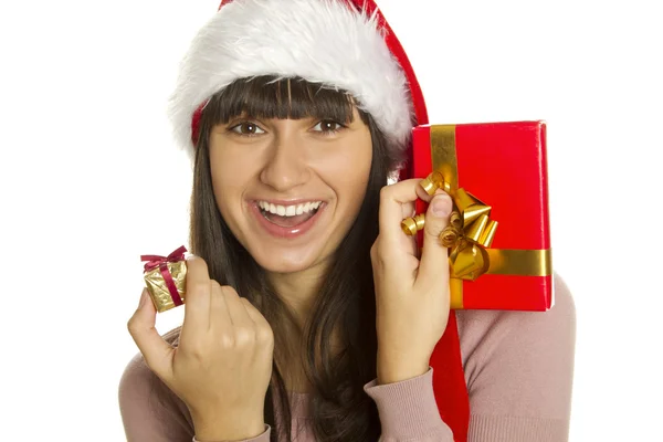 크리스마스 선물 웃는 여자 — 스톡 사진