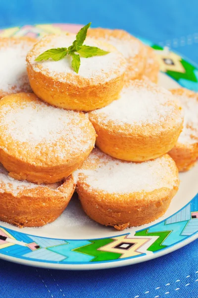 Delicious sponge cakes decorated with mint — Stock Photo, Image
