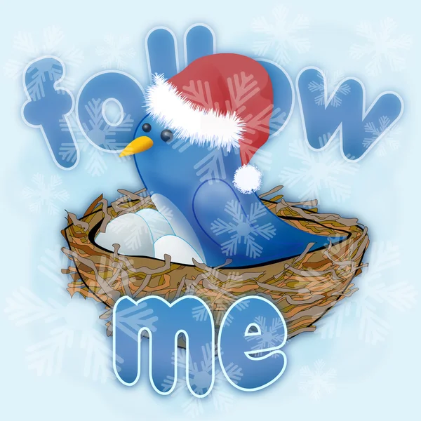 Twitter vogel met sneeuwvlokken — Stockfoto
