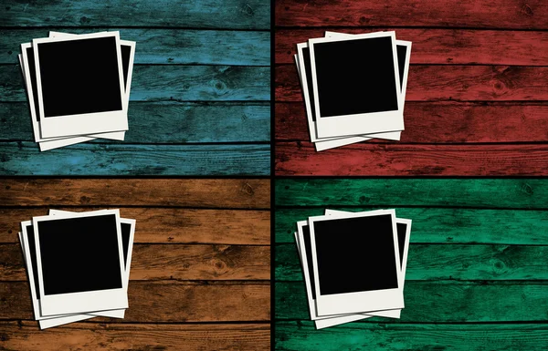 Polaroid snímky přes barevné dřevěné walls_2 — Stock fotografie