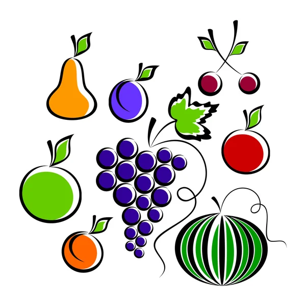 Frutas y bayas . — Vector de stock