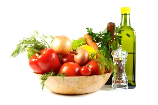 Fresh vegetables and oil — Stock Photo, Image