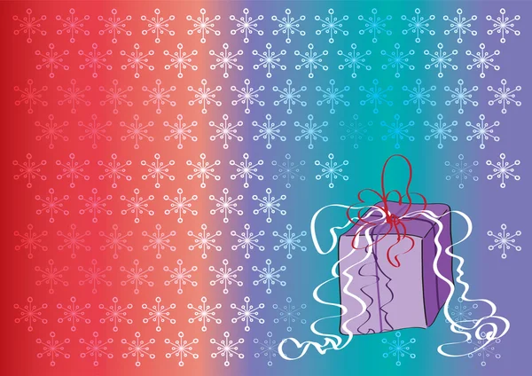 Цветной фон с падающими снежинками и подарком — стоковый вектор