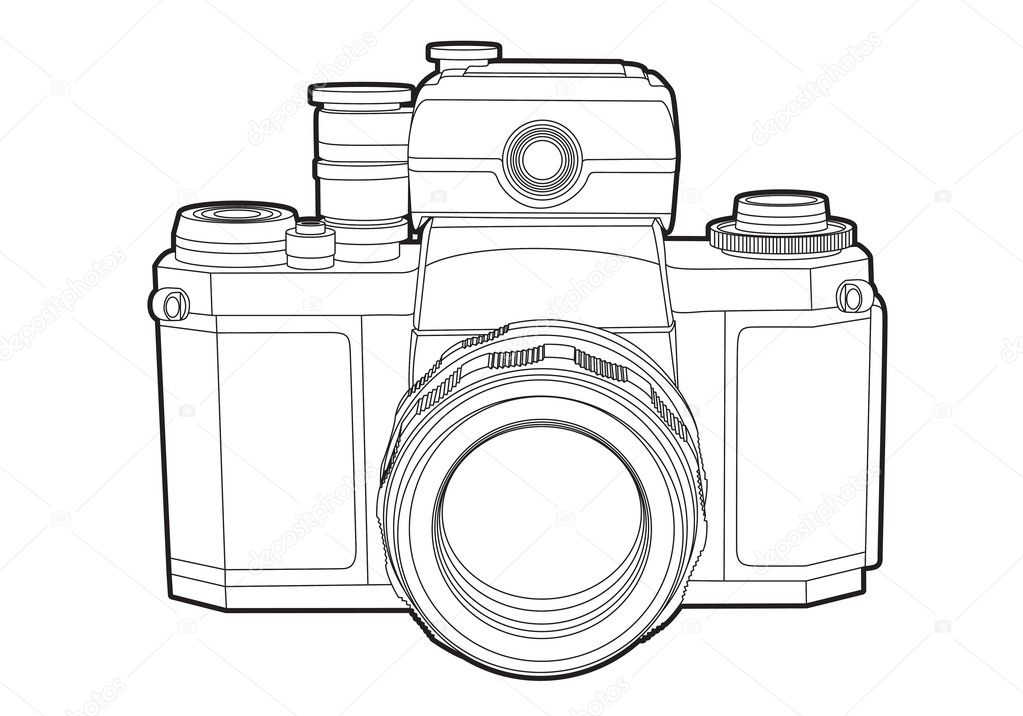 vintage camera vector outline