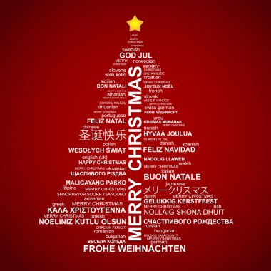 Christmas tree shape from letters - typographic composition - Merry Christm