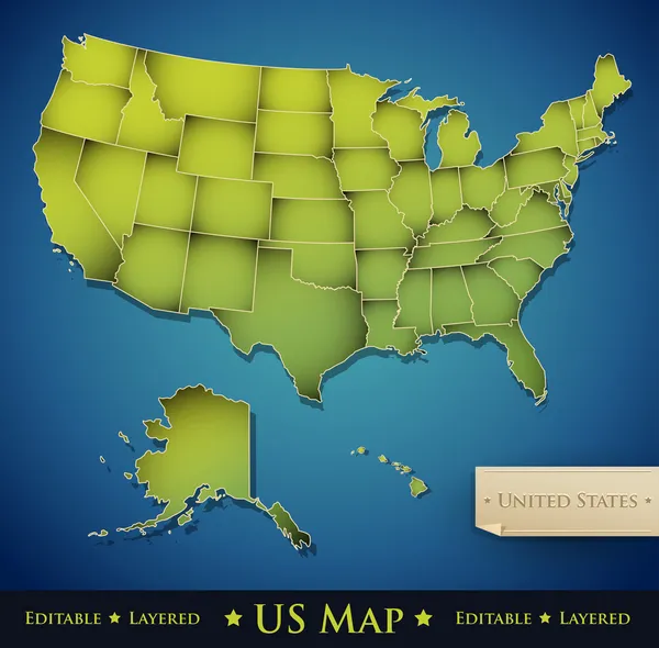 Karte der Vereinigten Staaten mit allen 50 Staaten getrennt — Stockvektor