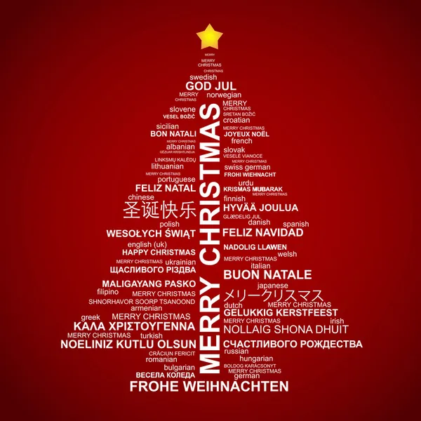 Weihnachtsbaumform aus Buchstaben - typografische Komposition - Frohe Weihnachten — Stockvektor