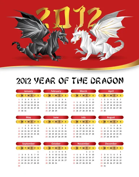 2012 calendario con dragones — Vector de stock