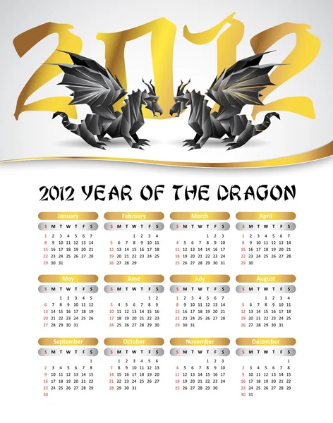 2012 kalender med svarta drakar — Stock vektor