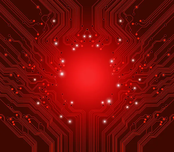 Placa de circuito vector fondo rojo — Vector de stock