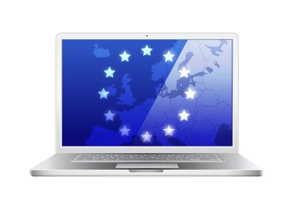 Vector laptop and Europe map — Stock Vector