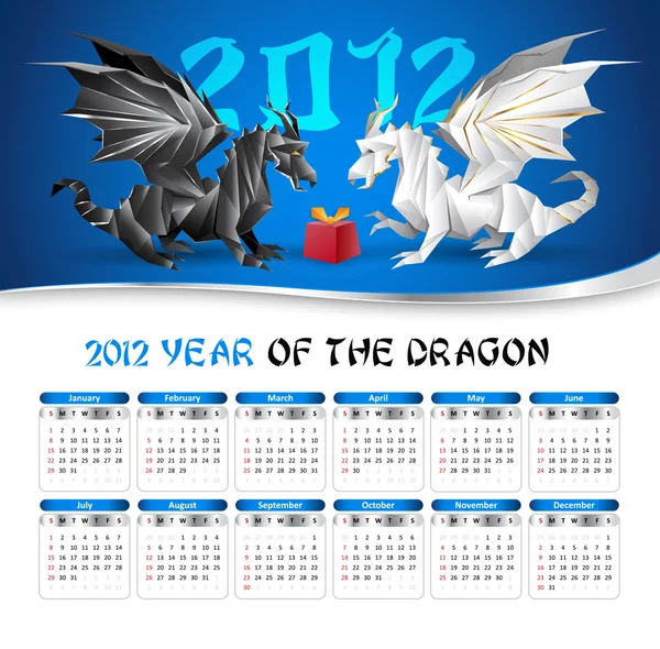 Calendario 2012 con dragón de origami — Archivo Imágenes Vectoriales