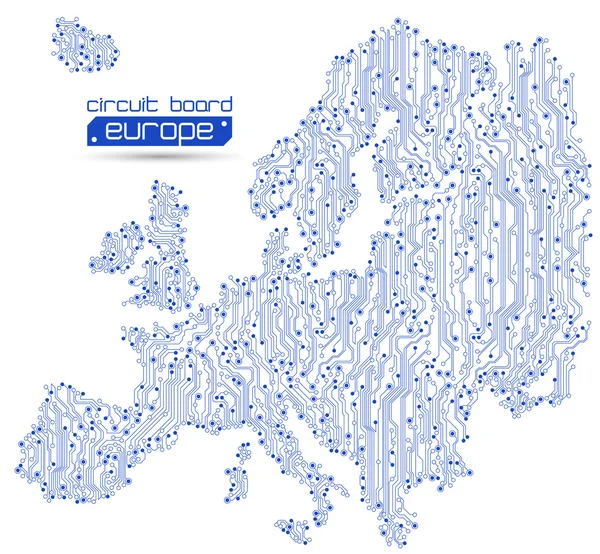 Placa de circuito Europa mapa fundo — Vetor de Stock