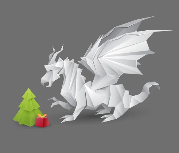 stock vector Origami dragon and a Christmas tree