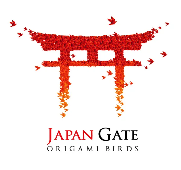 折り紙ゲート鳥居形の鳥の飛行からの日本します。 — ストックベクタ