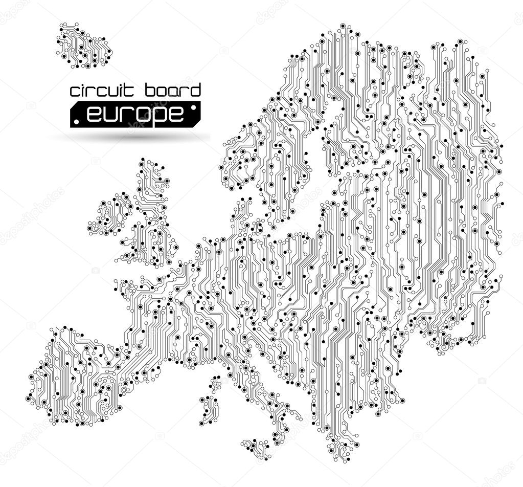 Circuit board europe map background