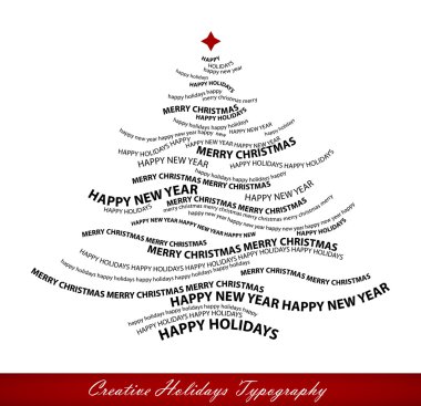 Christmas tree shape from words - typographic composition - vect clipart