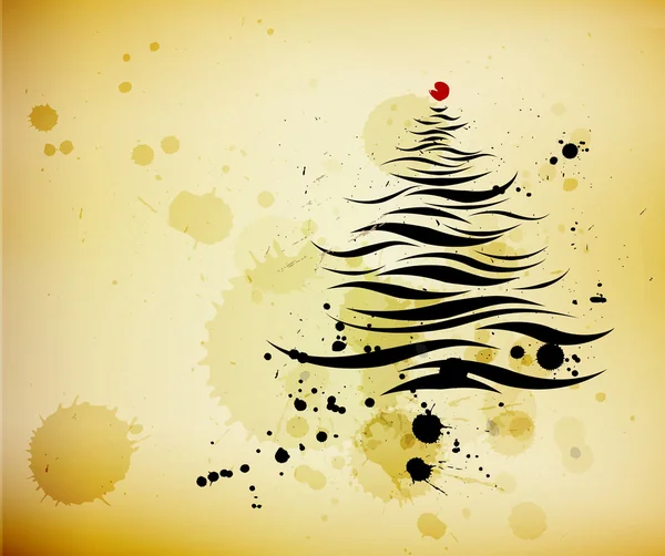 Fond grunge et l'encre brossé sapin de Noël abstrait — Image vectorielle