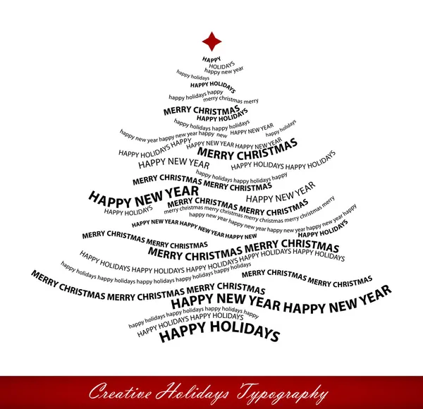 Forma del árbol de Navidad a partir de palabras - composición tipográfica - vect — Vector de stock