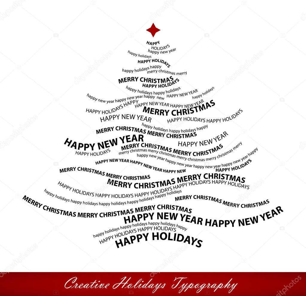Christmas tree shape from words - typographic composition - vect