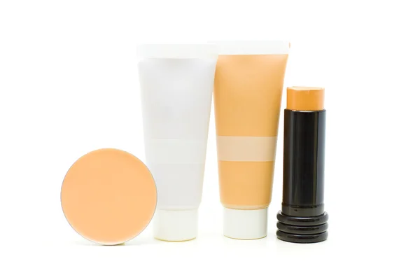 Makeup cosmetics - face powder, foundation, tone cream and conc — Stock Photo, Image